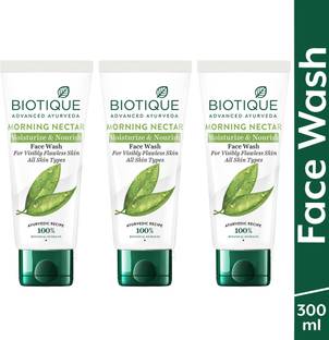 BIOTIQUE Morning Nectar Moisturize & Nourish | Contains Wild Turmeric, Neem Leaves, & Morning Nectar | Visibly Flawless Skin | Suitable Face Wash