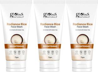 Globus Naturals Radiance Rice, Enriched With Green Tea, For Skin Brightening, Set of 3 Face Wash