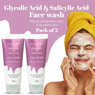 GLAMVEDA Glycolic Acid & Salicylic Acid Anti Acne & Pore Care , SLS Free ( Pack Of 2 ) Face Wash