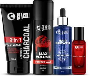 BEARDO Activated Charcoal , Max Volume Powder Wax, HGV & GodFather Perfume EDP Face Wash