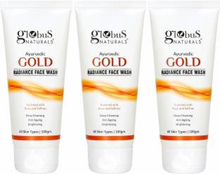 Globus Naturals Gold Radiance Anti Ageing & Brightening  Enriched with Saffron & Rose, Deep Cleansing, Anti Ageing, Brightening, Face Wash