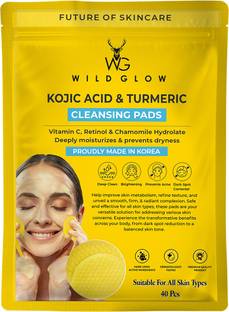 WILDGLOW Turmeric & Kojic Acid Face Cleansing Pads for Dark Spots, Skin Brightening & Acne Prevention Pack of 1 Face Wash