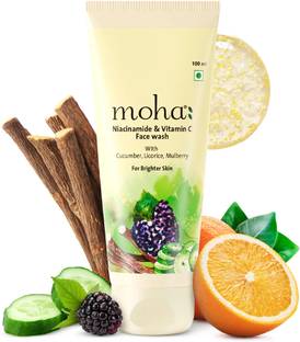 Moha Niacinamide & Vitamin C Brightening  | with Cucumber for Hydration, Licorice reduce dark sport | Mulberry reduce sign of premature aging | Niacinamide improves complexion, Vitamin C help sun damage and radiant glowing skin | All skin types | For Men & Women | 100 ml Face Wash