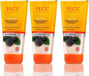 VLCC Anti Tan Skin Lightening  For SUN DEFENSE, Washes away impurities and Tan 150ml Each Pack Of 3 Face Wash