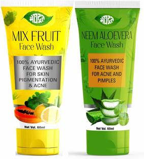 MEGHDOOT Neem Aleovera and Mix fruit Antiseptic Facewash for Deep Cleansing (Pack of 2 - 60ml Each) Face Wash