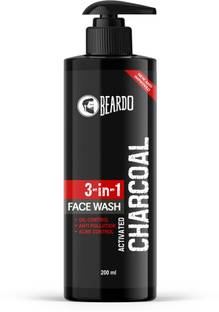 BEARDO Activated Charcoal Anti-Pollution  for Deep Pore Cleaning, 200ml | Removes Dirt & Impurities | Suitable for Acne Prone Skin | For Men Face Wash