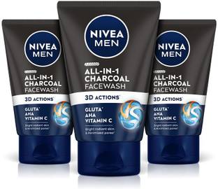 Nivea Men All In One Charcoal, 10X Vitamin C Effect,Removes Excess Oil,Detox Skin Cleanser Face Wash