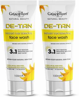 Gracellon De-Tan Instant Tan Removal  Spot Removal | Brightens Skin Tone | Daily Glow (Pack Of 2) Face Wash