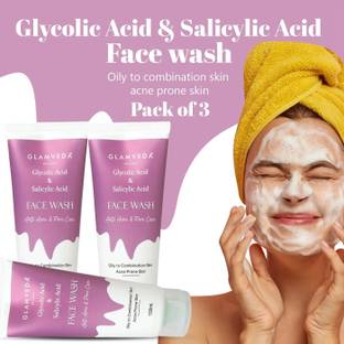 GLAMVEDA Glycolic Acid & Salicylic Acid Anti Acne & Pore Care , SLS Free & Paraben Free ( Pack Of 3 ) Face Wash