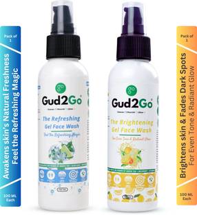 Gud2Go Dual Action Vitamin C & Refreshing  Combo (200ml) | Brightening, Cooling, D-Tan, Oil Control, Acne & Pimple Control | Hydrating & Gentle Cleanser for All Skin Types | For Men & Women | Face Wash