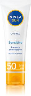 NIVEA Sunscreen - SPF 50 Sensitive, UVA UVB, No Skin Irritation, No white cast, For Men & Women