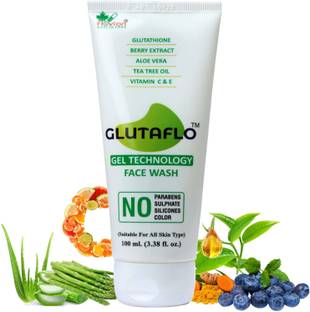 GLUTAFLO Glutathione  | Glow & Radiance  | With Glutathione,Berry Extract,Tea Tree Oil,Vitamin C & E and Aloe Vera |  For Women & Men - All Skin Type. | 100ML Face Wash