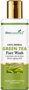 She Essentials Green Tea  enriched with Vitamin C, Rice Water & Turmeric for Skin Radiance, Tan Removal, Anti Aging, Oil Control, Acne Control & Dark Spots Clear - SLS and Paraben Free Face Wash
