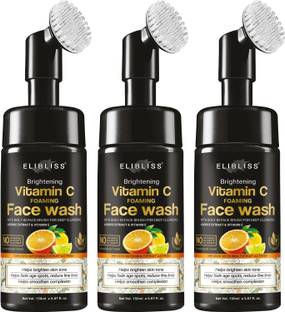 ELIBLISS Brightening Vitamin C Foaming - with Lemon & Orange Essential Oils - For Skin Brightening - No Parabens, Sulphate, Silicones,  Pack Of 3 Face Wash