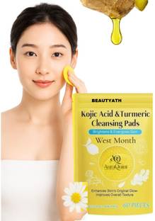 BEAUTYATH 60 Pads Kojic Acid And Turmeric Pads, Turmeric Kojic Acid Pads, Turmeric Kojic Acid Cleansing Pads, Infused Exfoliating Face Pads Face Wash