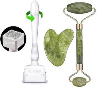 FLYDER Derma Stamp Body Hair & Beard Growth, Jade Roller 100% Natural Stone Gau Sha