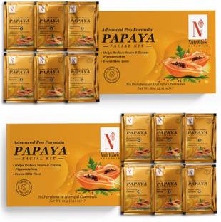 NutriGlow NATURAL'S Set of 2 Advanced Pro Formula Papaya Facial Kit for Even Skin Tone (60gm each)