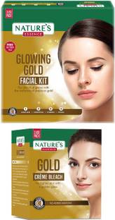 Nature's Essence Party Ready Glowing Gold Combo, Gold Facial Kit & Creme Bleach, Pack of 2