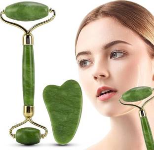 Shinzura Jade Roller & Gua Sha Set for Face | 100% Natural Stone | Facial Massage