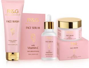 आर एंड जी फेस ब्राइटनिंग किट - फेस सीरम, फेस क्रीम, फेस वॉश 150 ml