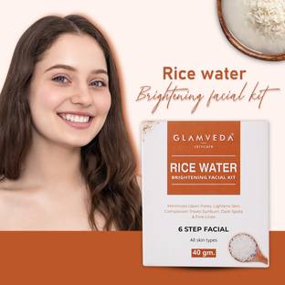 GLAMVEDA Rice Water Brightening Facial Kit For Nourishes Skin - 6 Steps Facial Kit