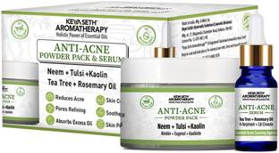 KEYA SETH AROMATHERAPY Anti Acne Powder Pack & Serum Facial Kit, Neem Tulsi Kaolin Tea Tree & Rosemary