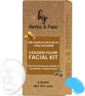 Herbs and Pure Golden Glow Facial Kit with Nano Gold Dust & Niacinamide, Instant Radiant Shine