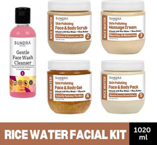 Sundra Secret Herbal Rice Water Skin Polishing Facial Kit | Salon-Like Glowing Skin in 5 Easy Steps