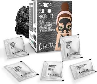 Luster Cosmetics Charcoal Sea Mud Facial Kit | Detoxifies Skin | Made With Activated Carbon & Green Tea Extracts | Single Use Facial Kit | For Women & Men | Paraben & Sulfate Free