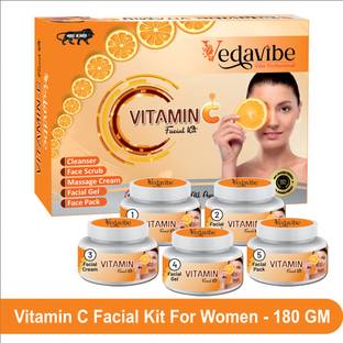 VEDAVIBE Professional Orange Vitamin C Facial Kit For White Glow All Type Skin (Set of 5)
