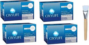 Oxylife Natural Radiance 5 Creme Bleach 27g - Pack Of 4 With Face Pack Brush 1pc