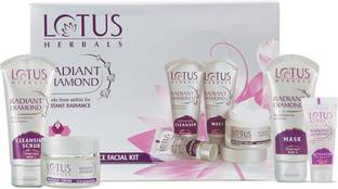 LOTUS HERBALS Radiant Diamond Facial Kit for instant radiance with Diamond dust & Cinnamon, 4 easy steps