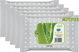 GINNI Clea Cleansing and Make-up Remover Wet Wipes (Aloevera)(pack of 5) (10 wipes per pack)