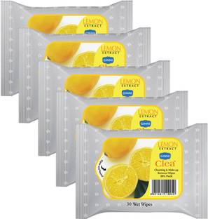 GINNI Cleansing & Refreshing Facial Wipes (Lemon) (pack of 5) (30 wipes per pack)