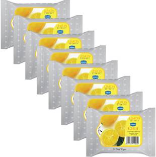 GINNI CLEA Cleansing & Make-up Remover Wet Wipes (Lemon) (Pack of 8) (30 Wipes Per Pack)