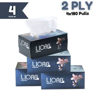 Liora 2 Ply Facial Tissue Paper, 4x180 Pulls, Total 720 Pulls