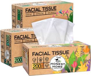 The Honest Home Company 2 Ply Facial Tissues Carton Box - 200 Pulls (Pack of 3, 600 Pulls)