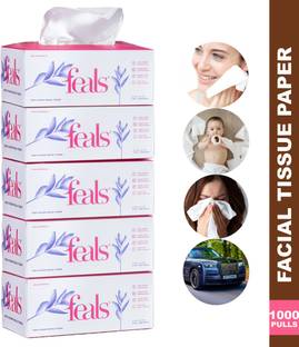 FEALS 2 Ply Facial Tissue Paper for Face (200 Pulls/box) (Pack of 5)