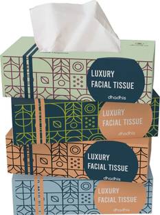 dhadhis Luxury Facial Tissue (4x80 Pulls) For Home/Office/Car, 4 Boxes.