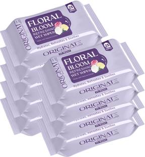 ORIGINATE Floral Bloom Refreshing Wet Wipes for Easy Makeup, Excess Oil Removal-Pack of 9