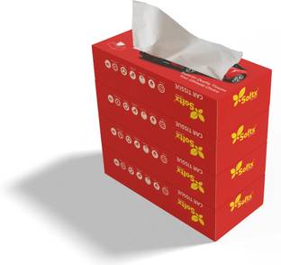 softx Red Facial Tissue 2 Ply 80 Pulls Each Box For Home/Office/Car