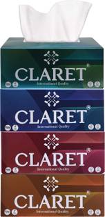 CLARET Pack of 4 Facial Tissue Boxes - 200 Pulls Each, 2-Ply Soft for Sensitive Skin