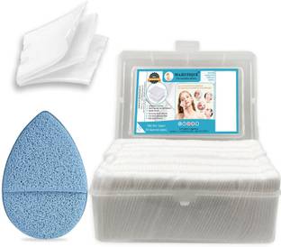 MAJESTIQUE 460 Makeup Removing Cotton Wipes and 1 Finger Reusable Sponge for All Skin Type