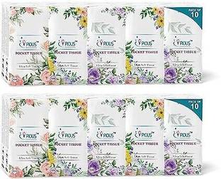 PIOUS HYGIENICS 2 Ply Highly Absorbent Soft Pocket Tissue Paper 10 Pulls/Packet , 100 Sheets