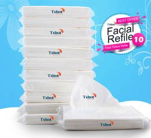 Tshot Facial Tissue Refill Tissues Travel for Car & Purse 2 Ply Pack OF 10(1000Tissue)