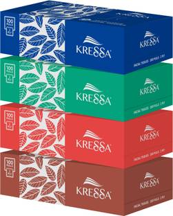 KRESSA 2 Ply Facial Tissue Box 4 Boxes 100 Pulls Per Box 100% Natural Virgin Paper,