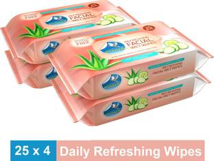 GLIDER Facial Wipes Enriched with Aloe Vera,Cucumber & Vitamin E |Pack of 4 | 100 Wipes