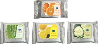 GINNI Makeup Remover & Cleansing Wet Wipes Combo Set-Aloevera, Lemon, Cucumber (Pack of 10) & Orange (Pack of 30)