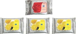 GINNI Makeup Remover & Cleansing Wet Wipes Combo Set-Lemon(Set of 3)(Pack of 10) & Rose(Pack of 30)