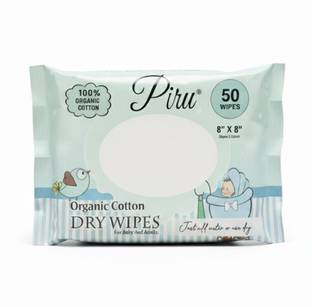 Piru Dry Wipes for Face / Baby / Adults / Cleansing Ultra Soft Non-Wooven Wipe 50 Count (Pack 1) - 8" x 8" Travel Size - Non-Moistened Fragrance Free Cleansing Cloths for Adults, Incontinence, Baby, Body ,and Beauty